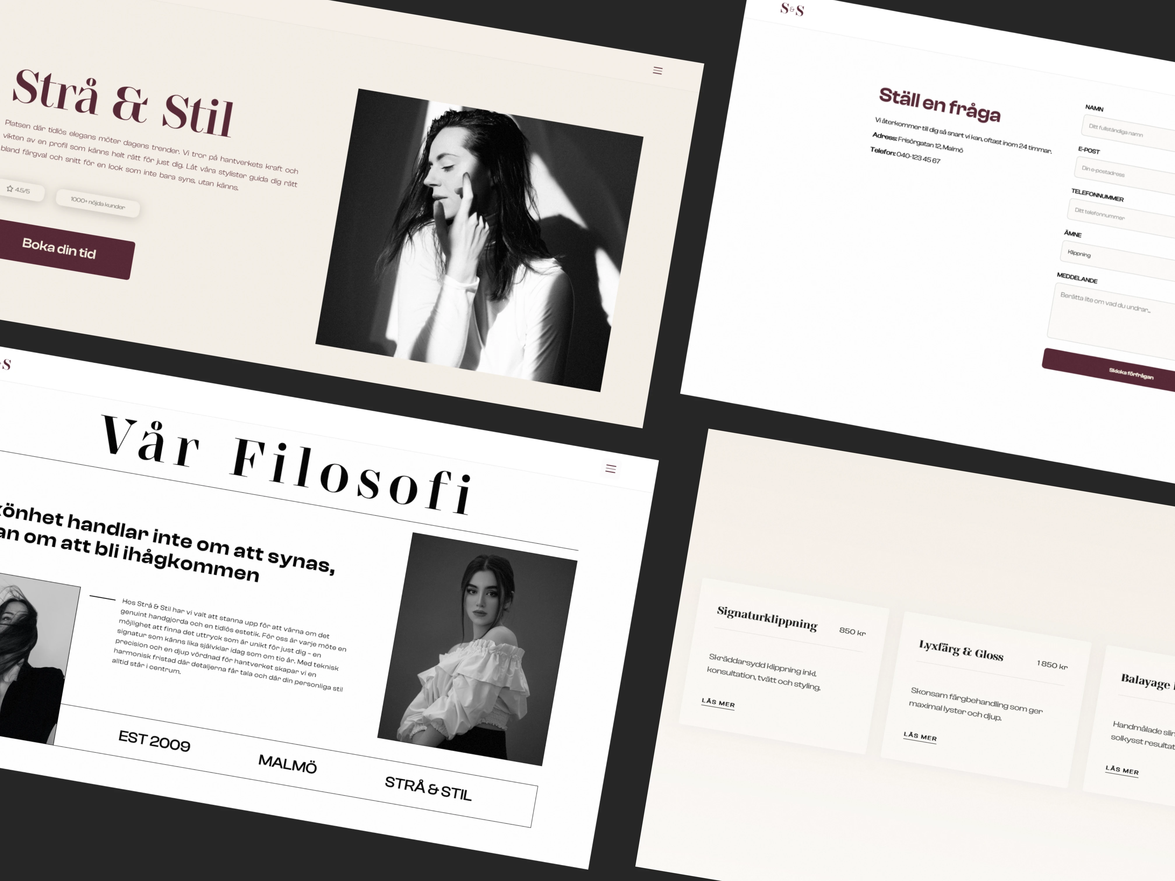 Strå & Stil salon website showcasing service pages, gallery, and booking